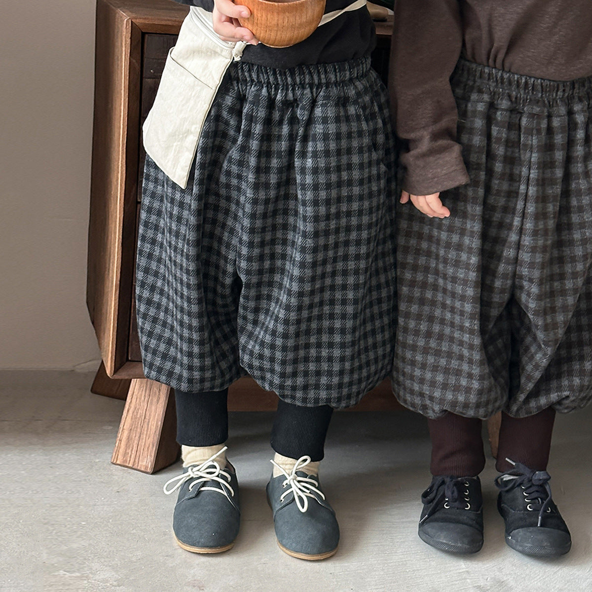 チェック柄アンクルリブパンツ