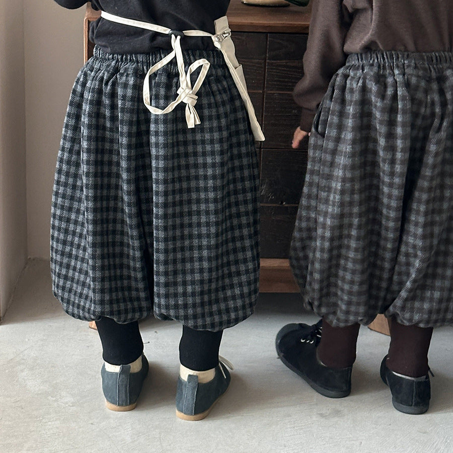 チェック柄アンクルリブパンツ