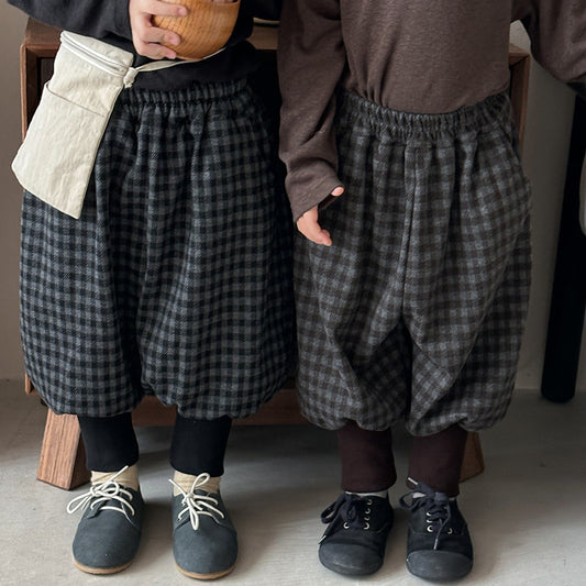 チェック柄アンクルリブパンツ【11月上旬出荷】