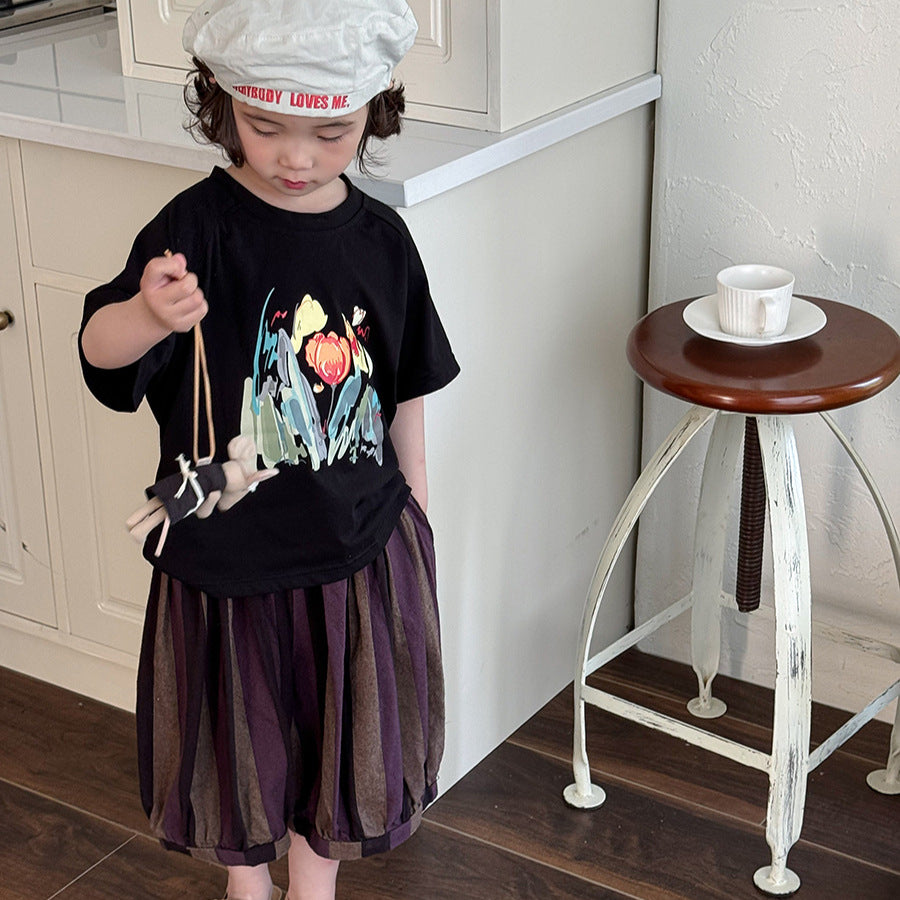 水彩画タッチブーケプリントTシャツ