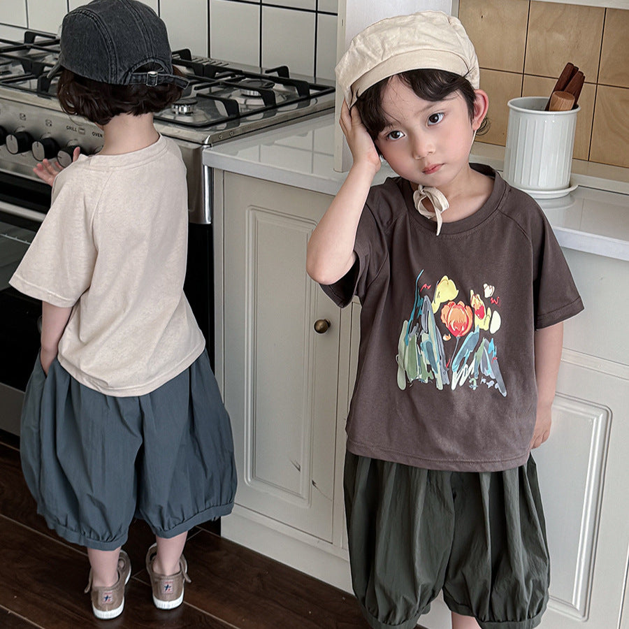 水彩画タッチブーケプリントTシャツ