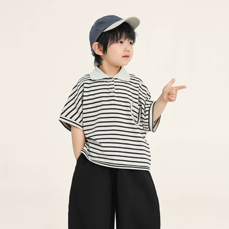 襟付きボーダーTシャツ