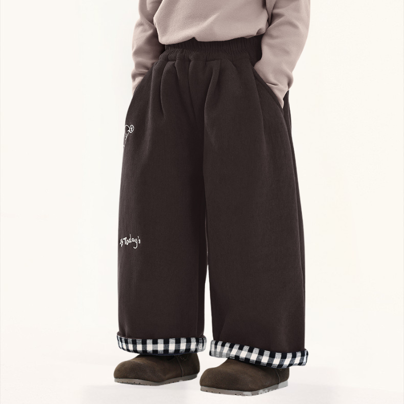 裾チェック裏ボアパンツ