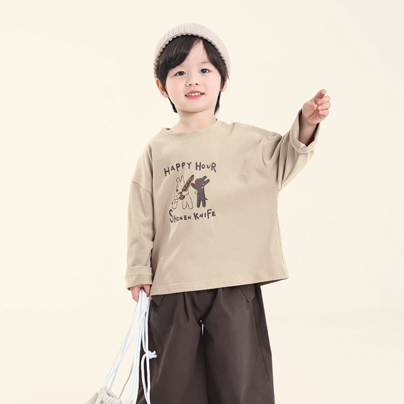 子犬プリント長袖Tシャツ