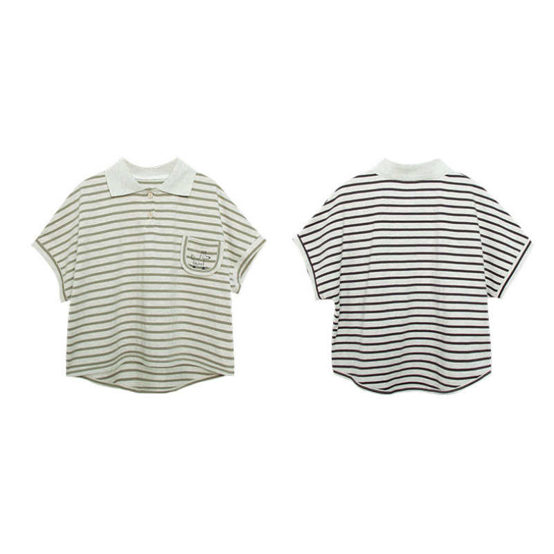 襟付きボーダーTシャツ