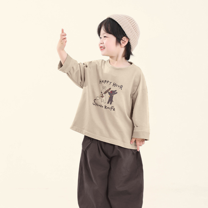 子犬プリント長袖Tシャツ