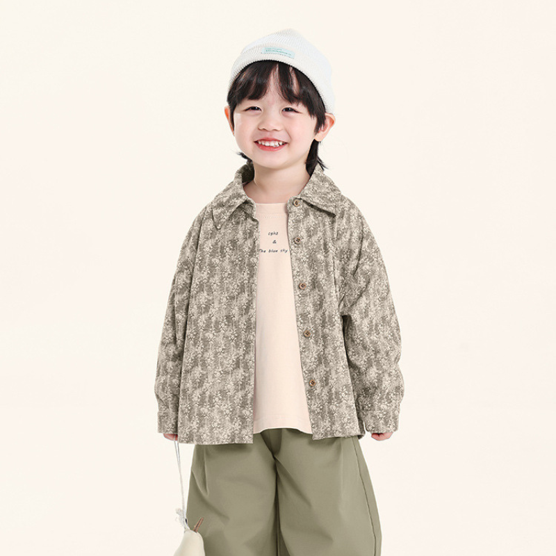小花柄コーデュロイシャツ
