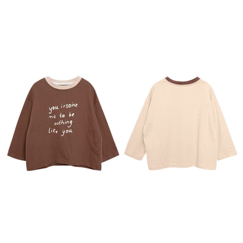 襟配色長袖Tシャツ