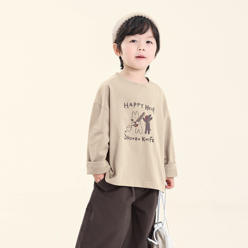 子犬プリント長袖Tシャツ