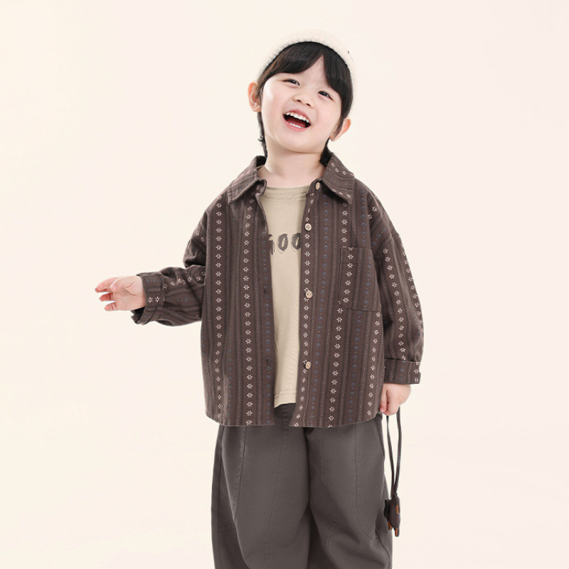 小花柄ジャカードストライプシャツ