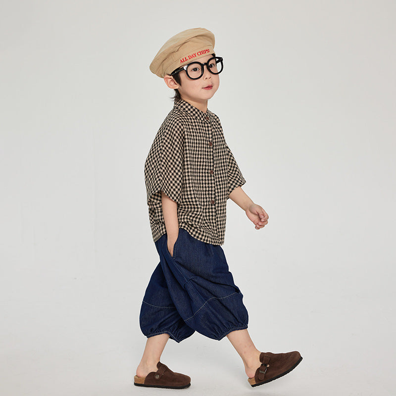 7分袖チェック柄シャツ