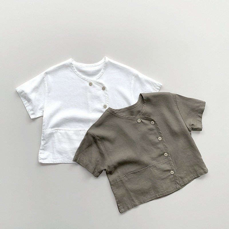 非対称デザインノーカラーシャツ