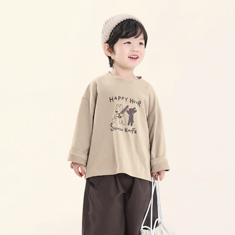 子犬プリント長袖Tシャツ