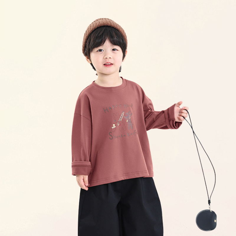 子犬プリント長袖Tシャツ