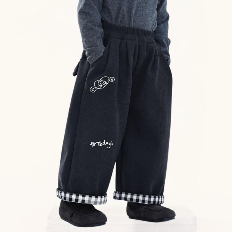 裾チェック裏ボアパンツ