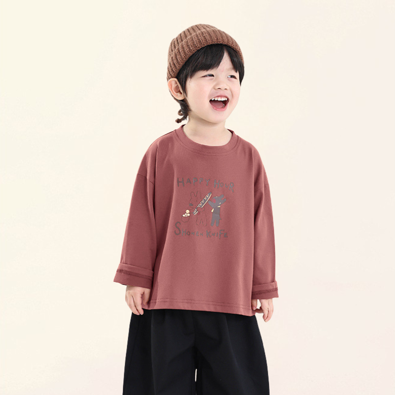 子犬プリント長袖Tシャツ