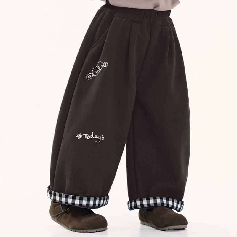 裾チェック裏ボアパンツ