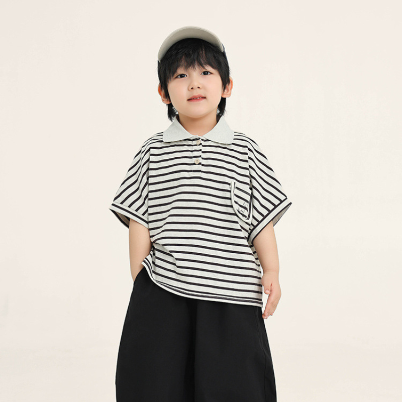 襟付きボーダーTシャツ