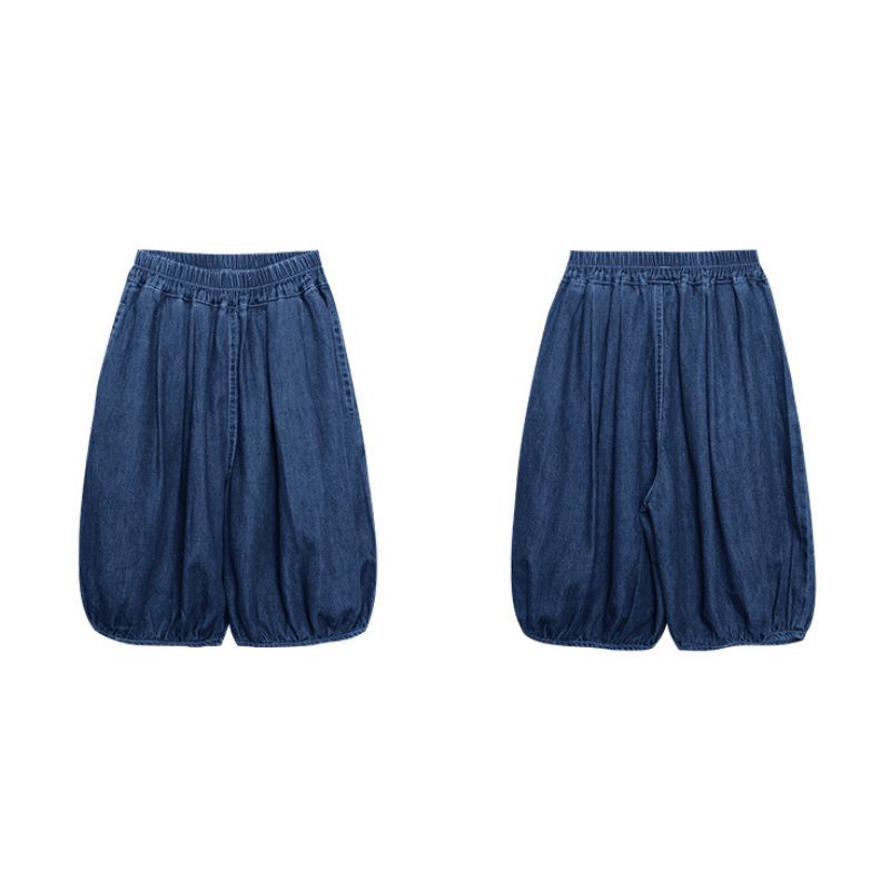 Half-length denim balloon pants