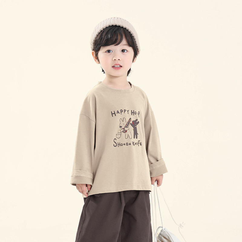 子犬プリント長袖Tシャツ