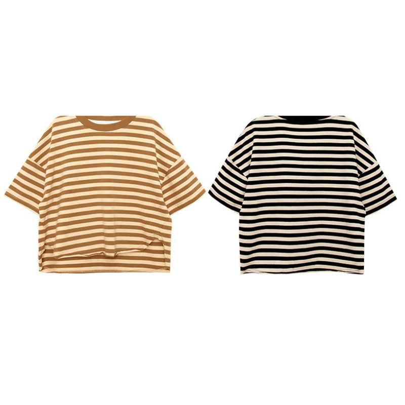 前後差ボーダーTシャツ