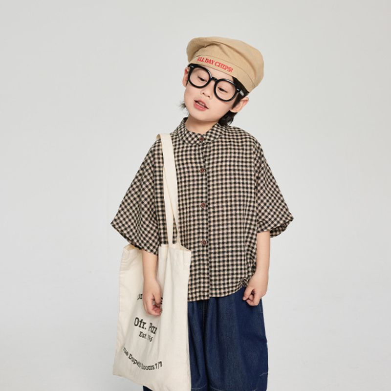 7分袖チェック柄シャツ