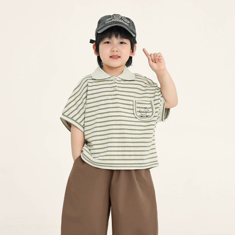 襟付きボーダーTシャツ