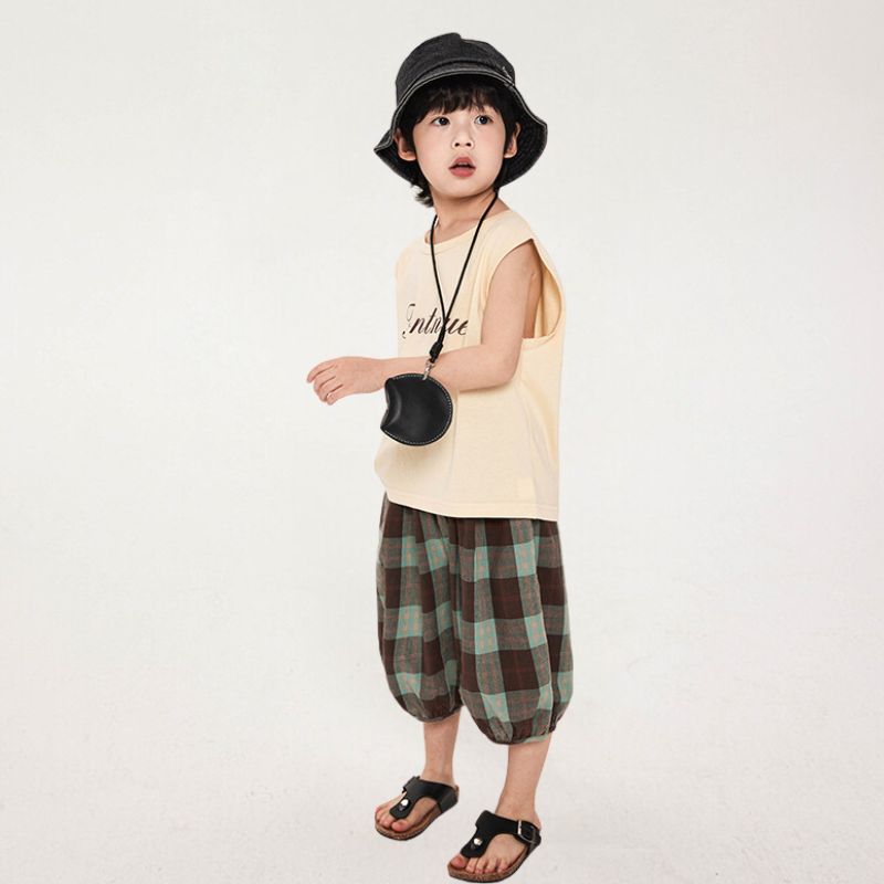 ミント配色チェック柄パンツ