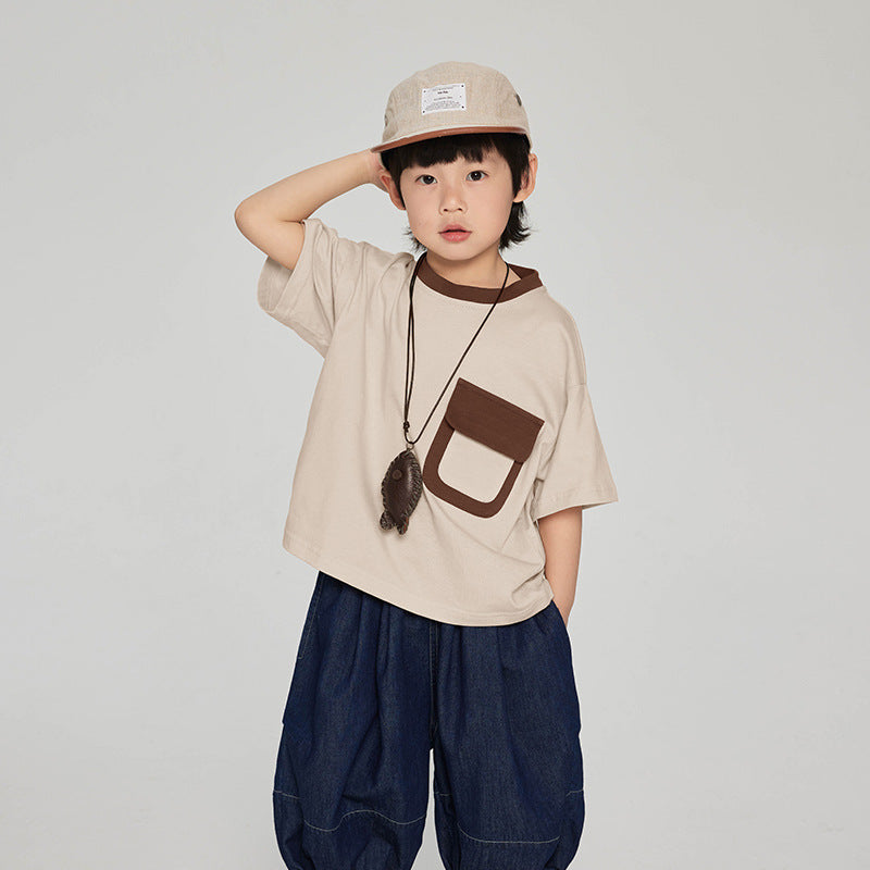 フロントポケット配色Tシャツ