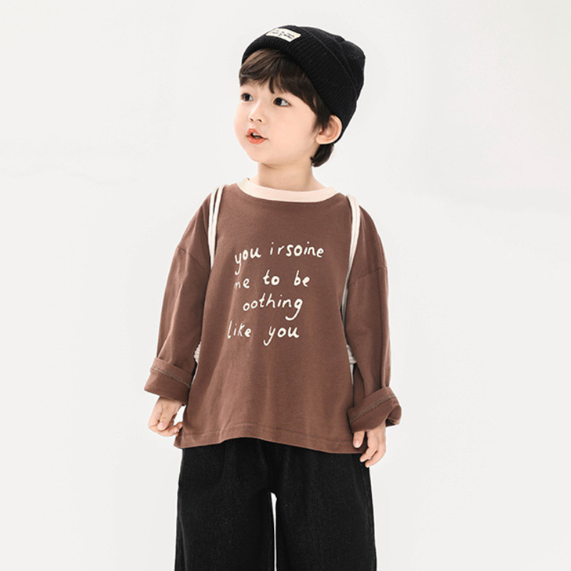 襟配色長袖Tシャツ