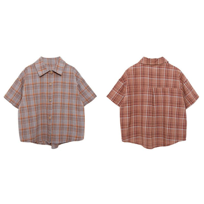 配色チェック柄シャツ