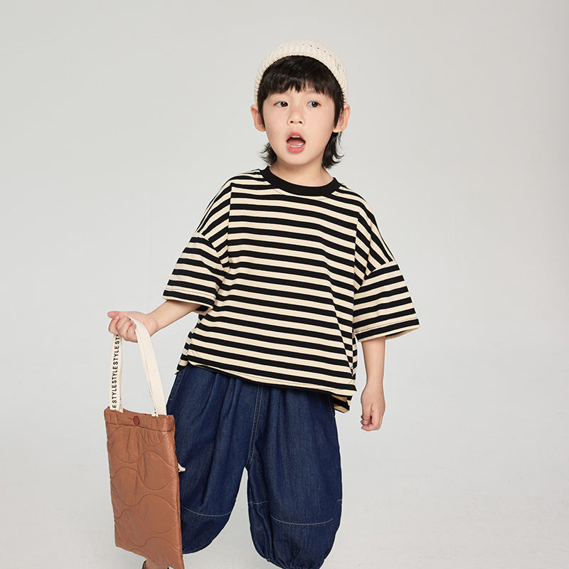 前後差ボーダーTシャツ
