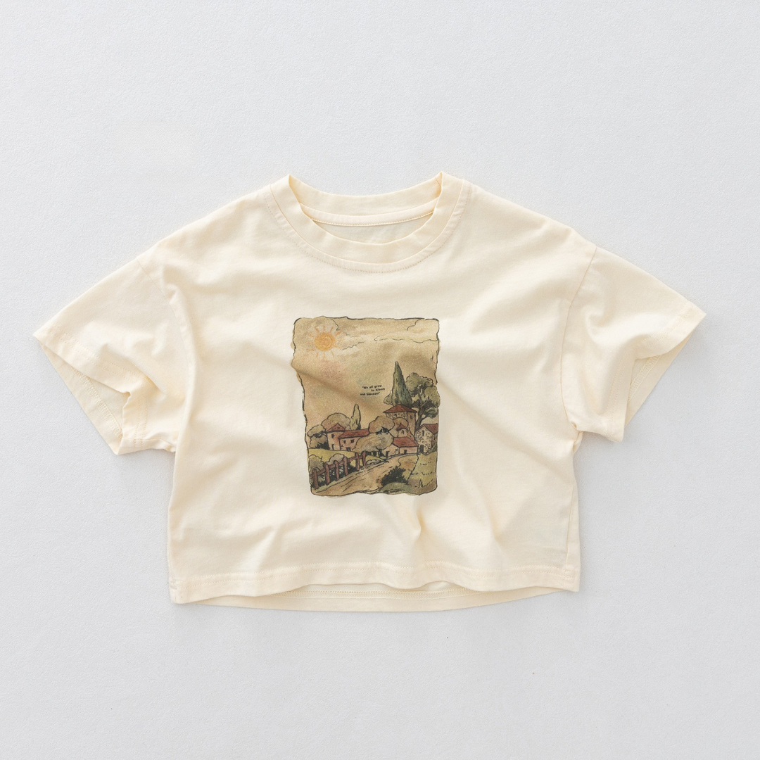 レトロプリント純綿半袖Tシャツ