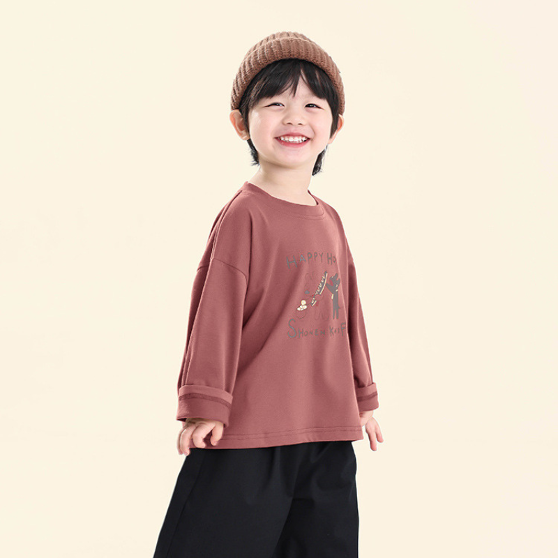 子犬プリント長袖Tシャツ
