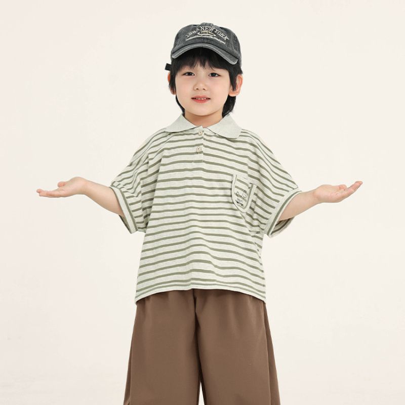 襟付きボーダーTシャツ