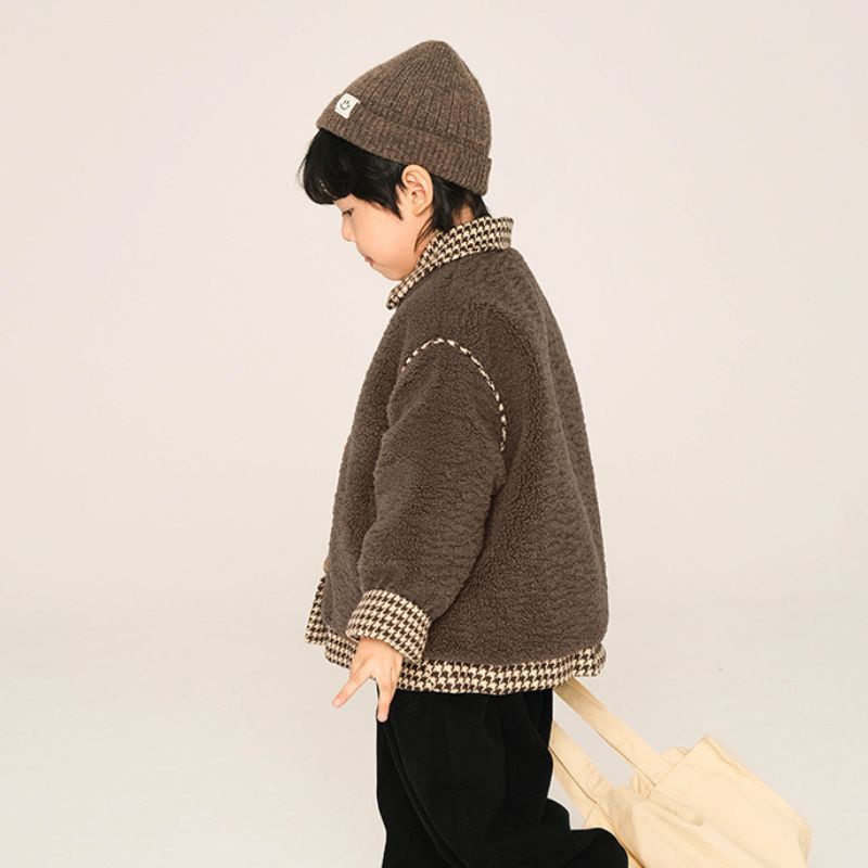 千鳥柄切替ボアブルゾン