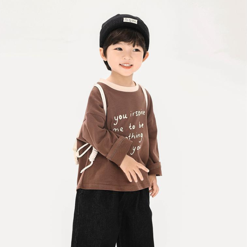 襟配色長袖Tシャツ