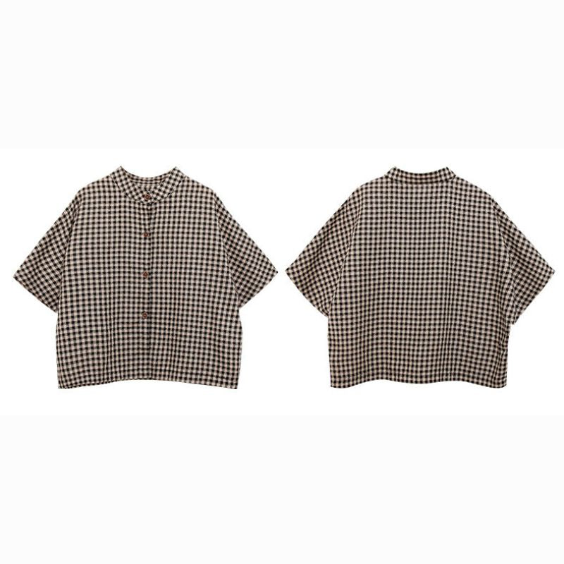 7分袖チェック柄シャツ