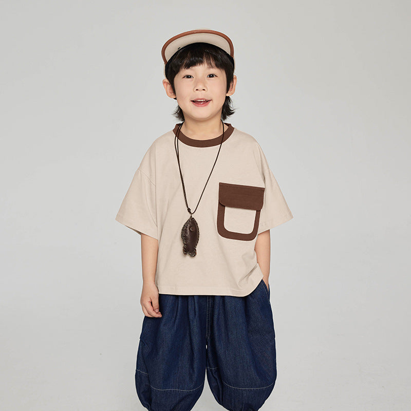 フロントポケット配色Tシャツ