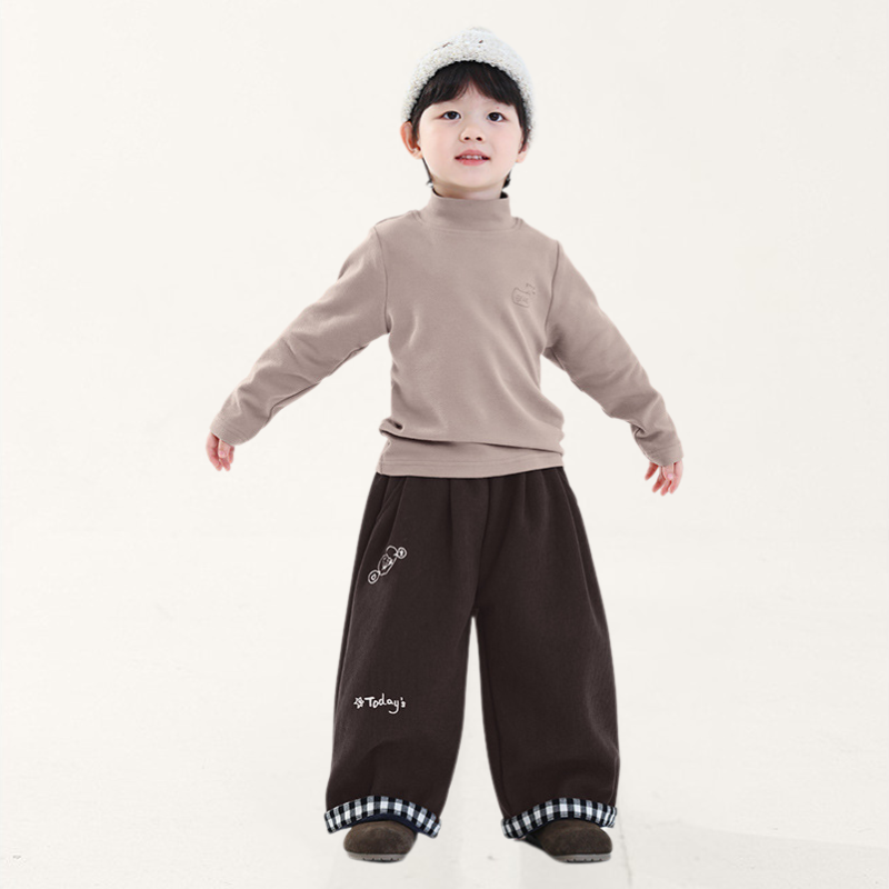 裾チェック裏ボアパンツ