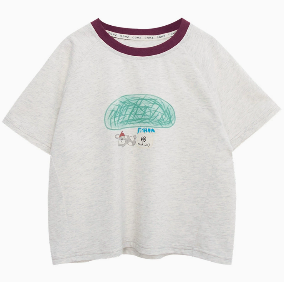 差し色襟純綿半袖Tシャツ