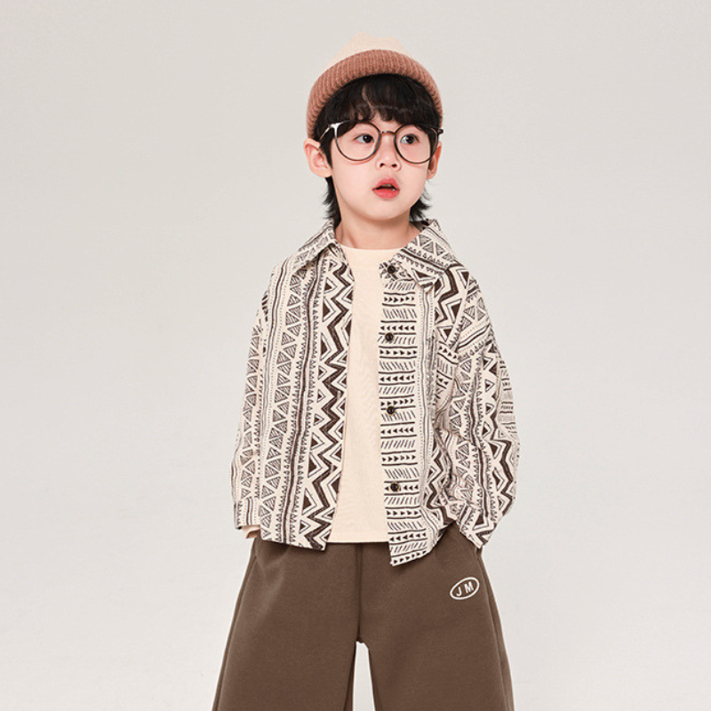 幾何学柄長袖シャツ