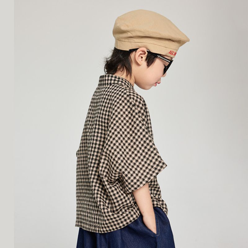 7分袖チェック柄シャツ