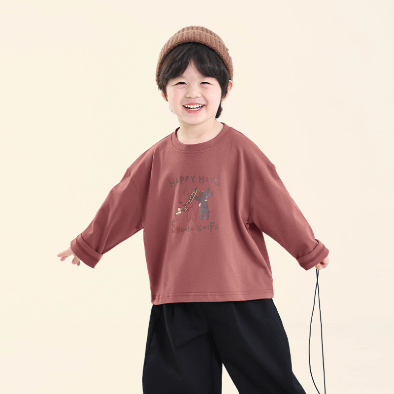 子犬プリント長袖Tシャツ