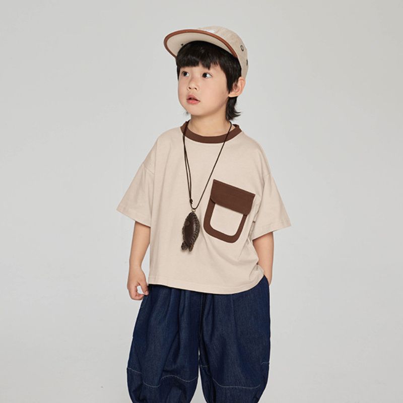 フロントポケット配色Tシャツ