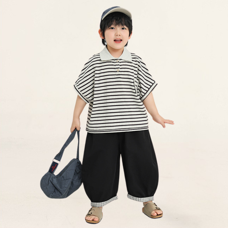 襟付きボーダーTシャツ