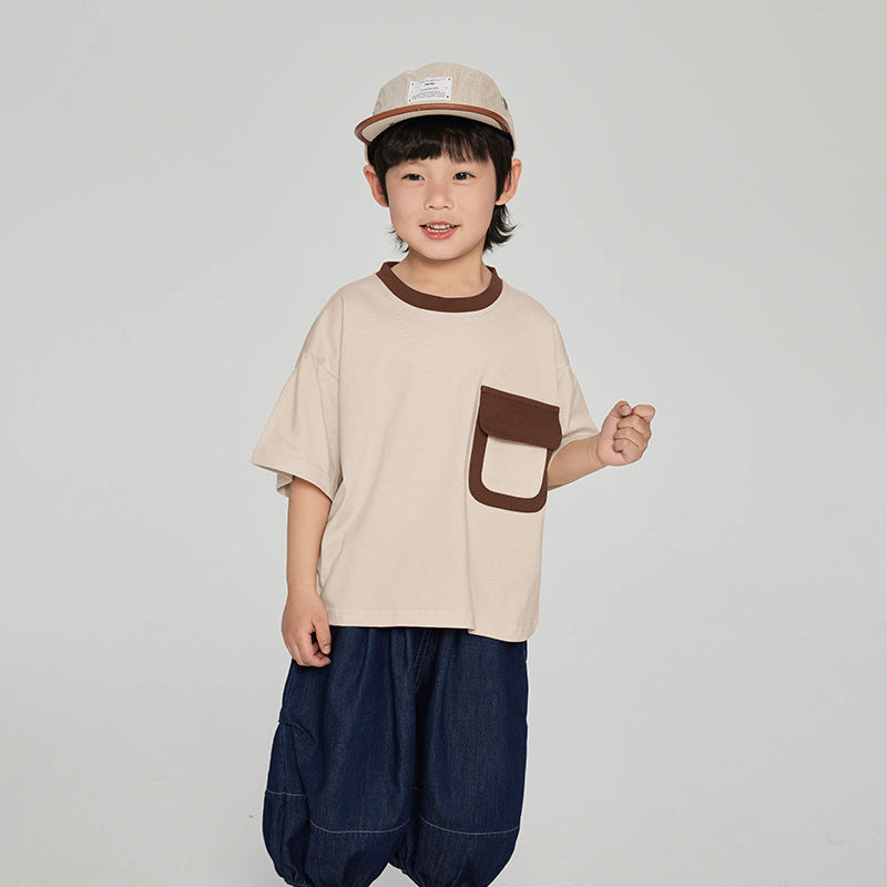 フロントポケット配色Tシャツ