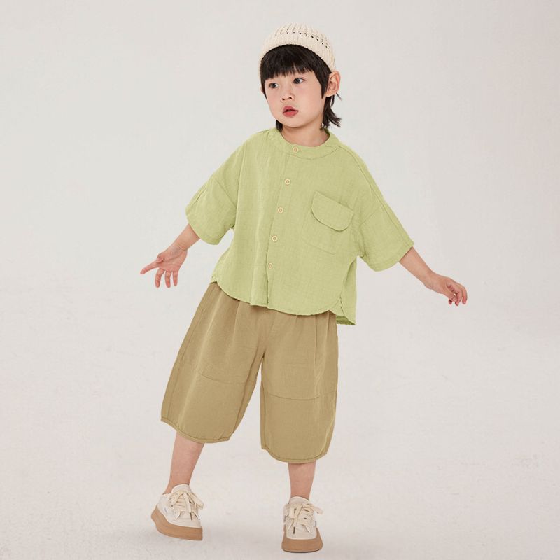 前後差ノーカラーシャツ
