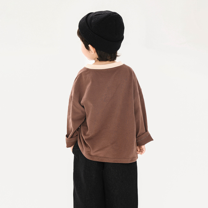 襟配色長袖Tシャツ