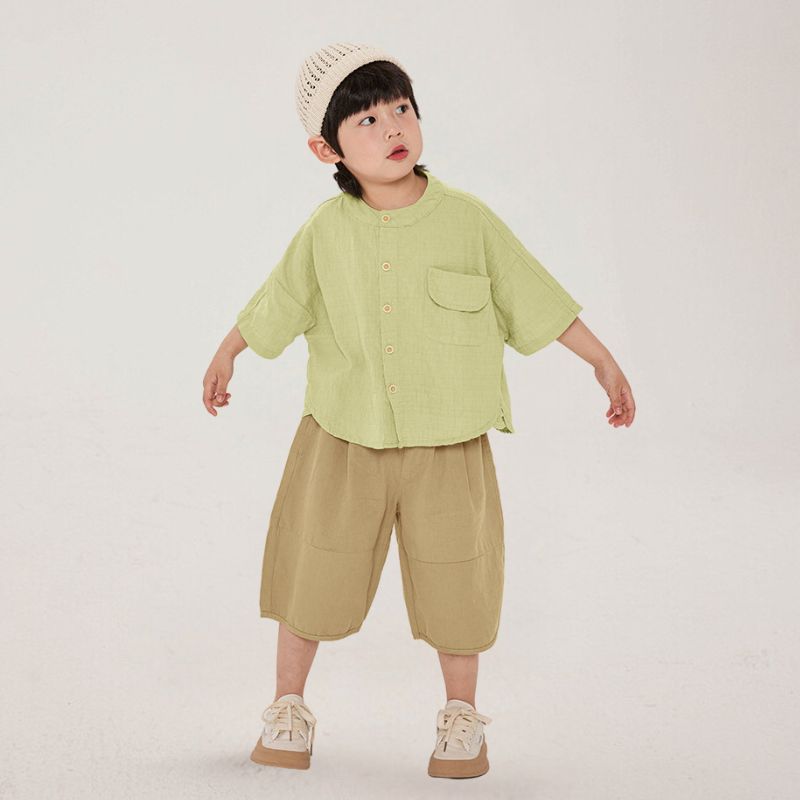 前後差ノーカラーシャツ